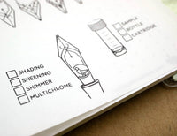 Illustrations of cosmetic products with checkboxes on a white background