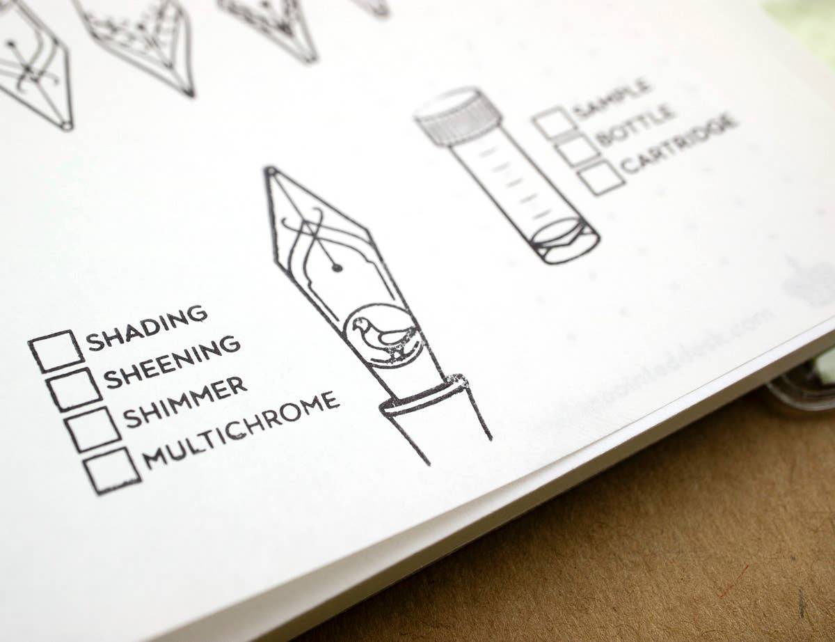 Illustrations of cosmetic products with checkboxes on a white background