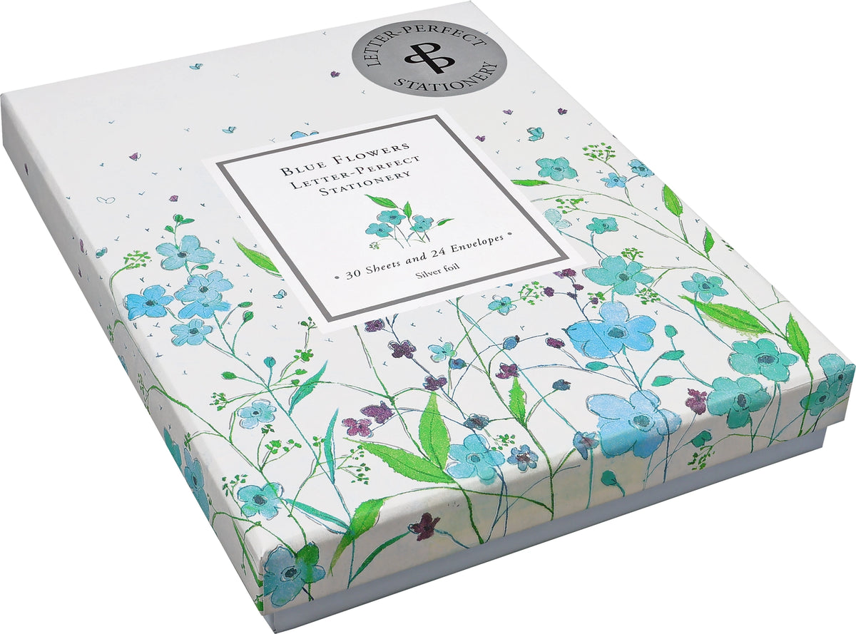 Blue Flowers Letter-Perfect Stationery Set – 30 Sheets & 24 Envelopes