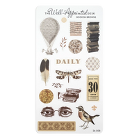 Decorative sticker sheet with vintage illustrations on a white background