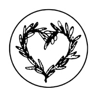 Black heart-shaped wreath design on a white background