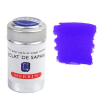 Herbin ink cartridge with a swatch of sapphire blue color on a white background