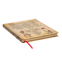 Decorative notebook with illustrations and a red bookmark on a white background