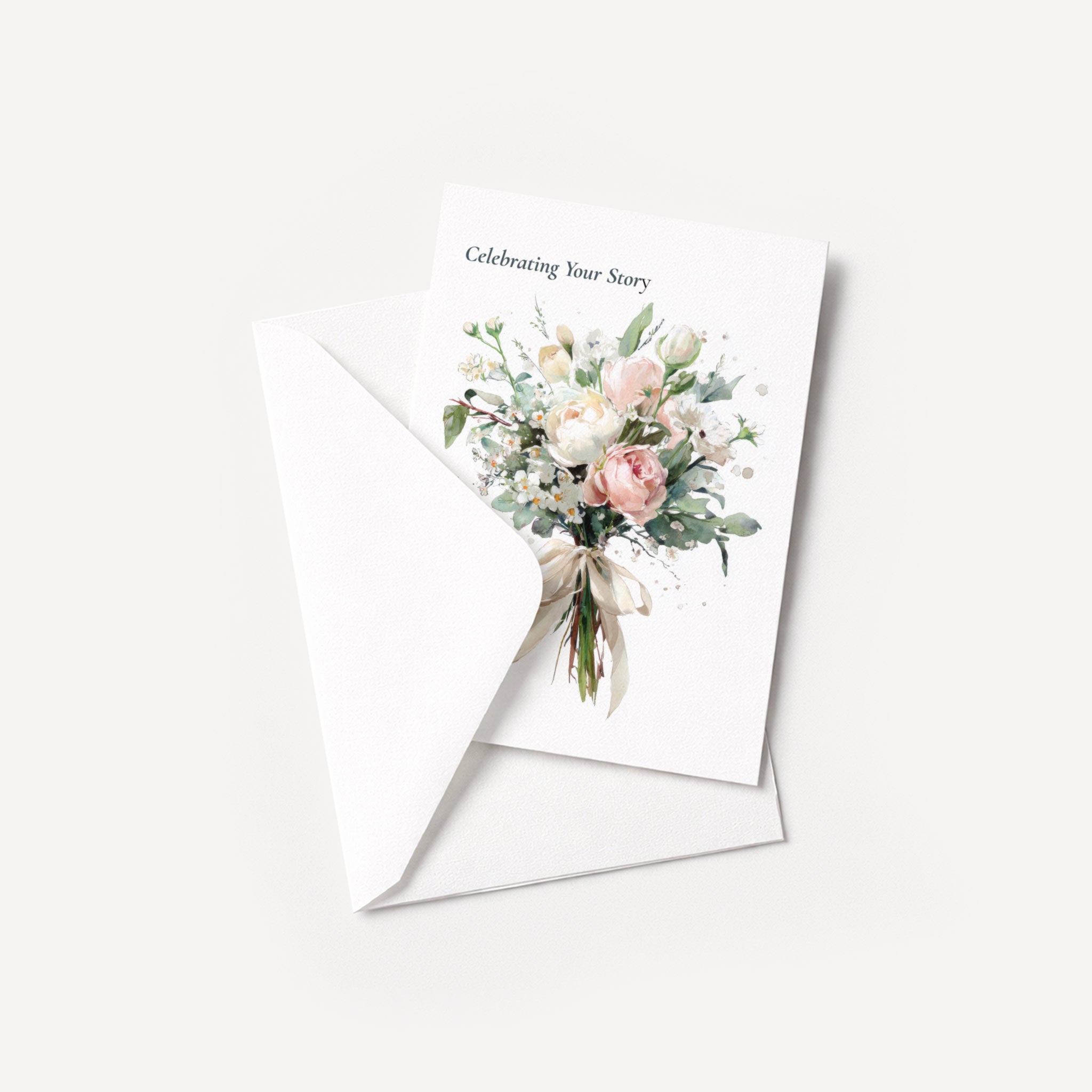 Celebrating Your Story floral anniversary card displayed with a coordinating white pointed-flap envelope.