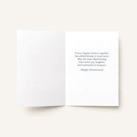 Open Celebrating Your Story card showing the printed Happy Anniversary message inside.