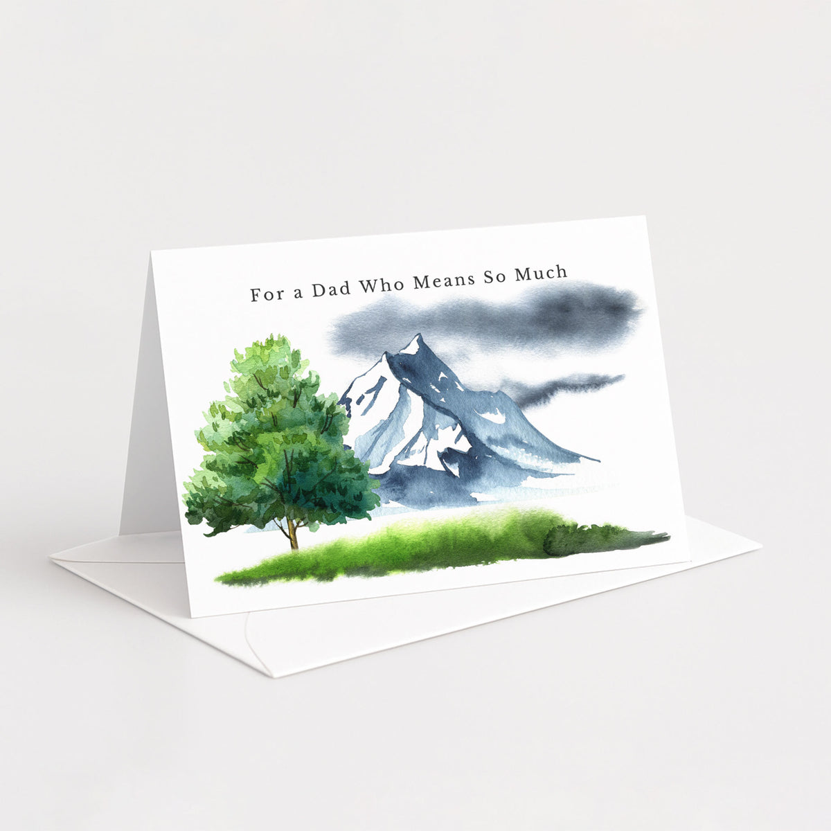 For a Dad Who Means So Much birthday card displayed with a coordinating white envelope.