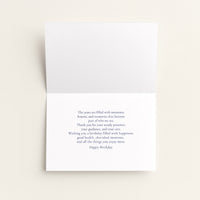 Open birthday card for Dad showing a heartfelt message of gratitude, guidance, and birthday wishes.