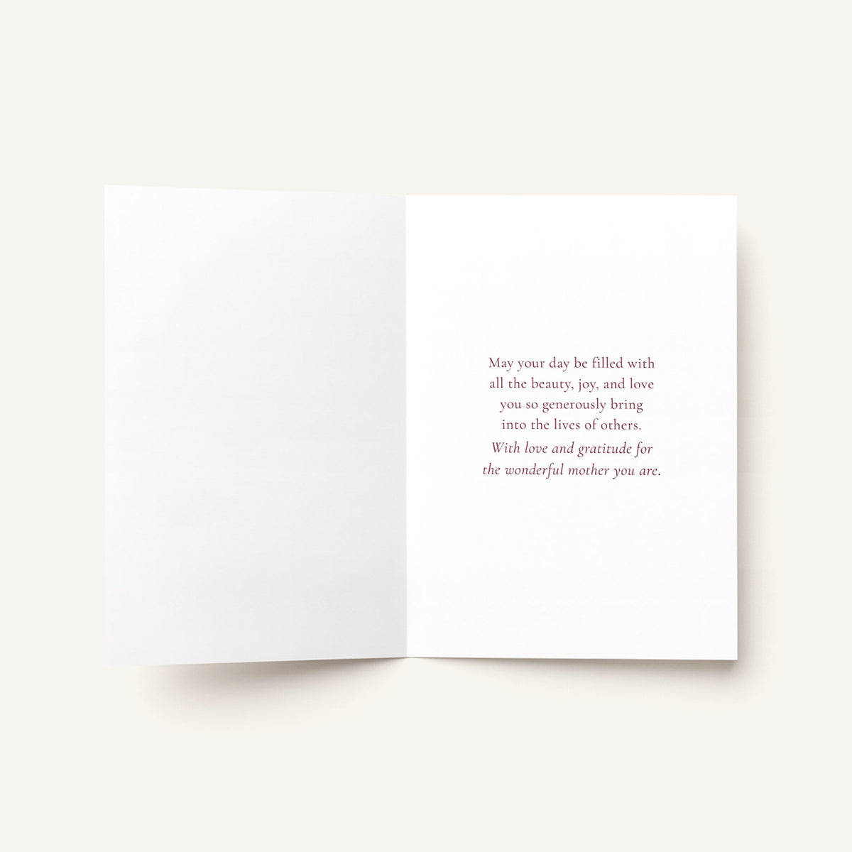 Open Happy Birthday, Mom card showing the printed message of love and gratitude inside.