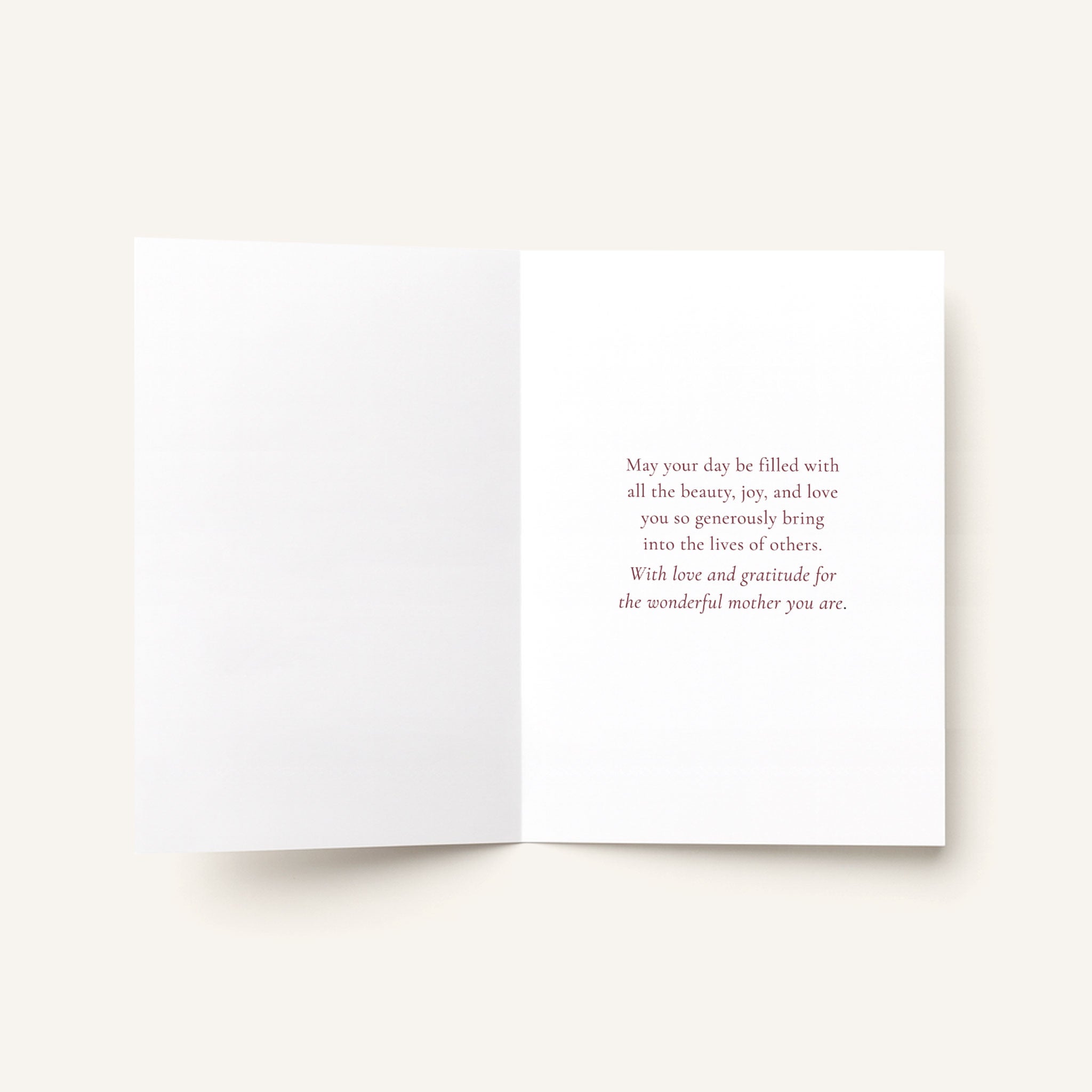 Open Happy Birthday, Mom card showing the printed message of love and gratitude inside.