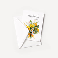 Happy Birthday Dearest Friend floral card displayed with a coordinating white pointed-flap envelope.