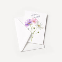 Floral encouragement card displayed with a coordinating white pointed-flap envelope.
