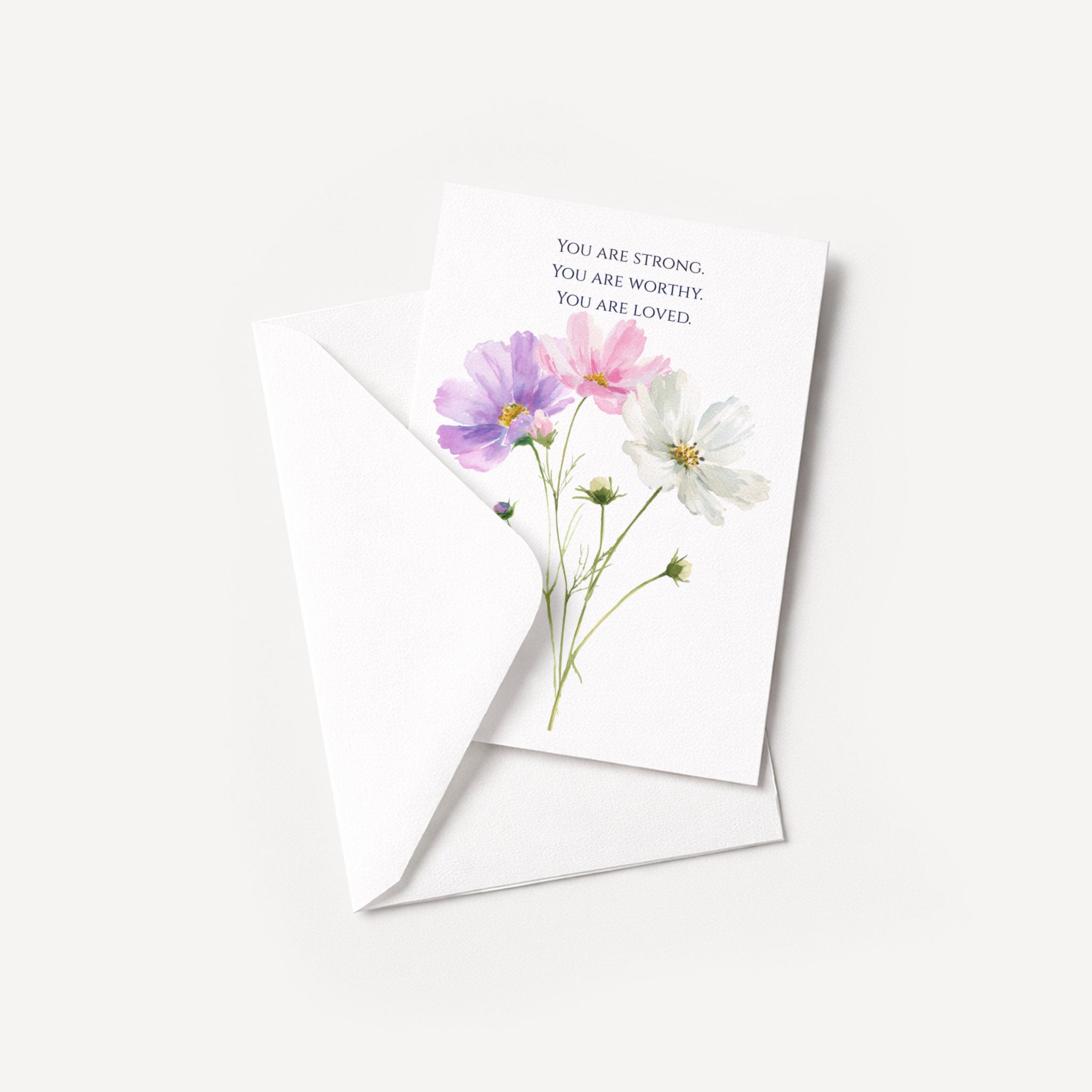 Floral encouragement card displayed with a coordinating white pointed-flap envelope.