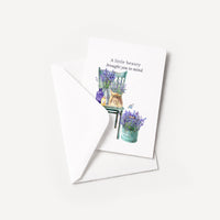 Lavender in Provence friendship card displayed with a coordinating white pointed-flap envelope.