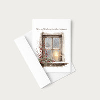 Warm Wishes for the Season card displayed with a coordinating white pointed-flap envelope.