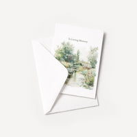 In Loving Memory sympathy card displayed with a coordinating white pointed-flap envelope.