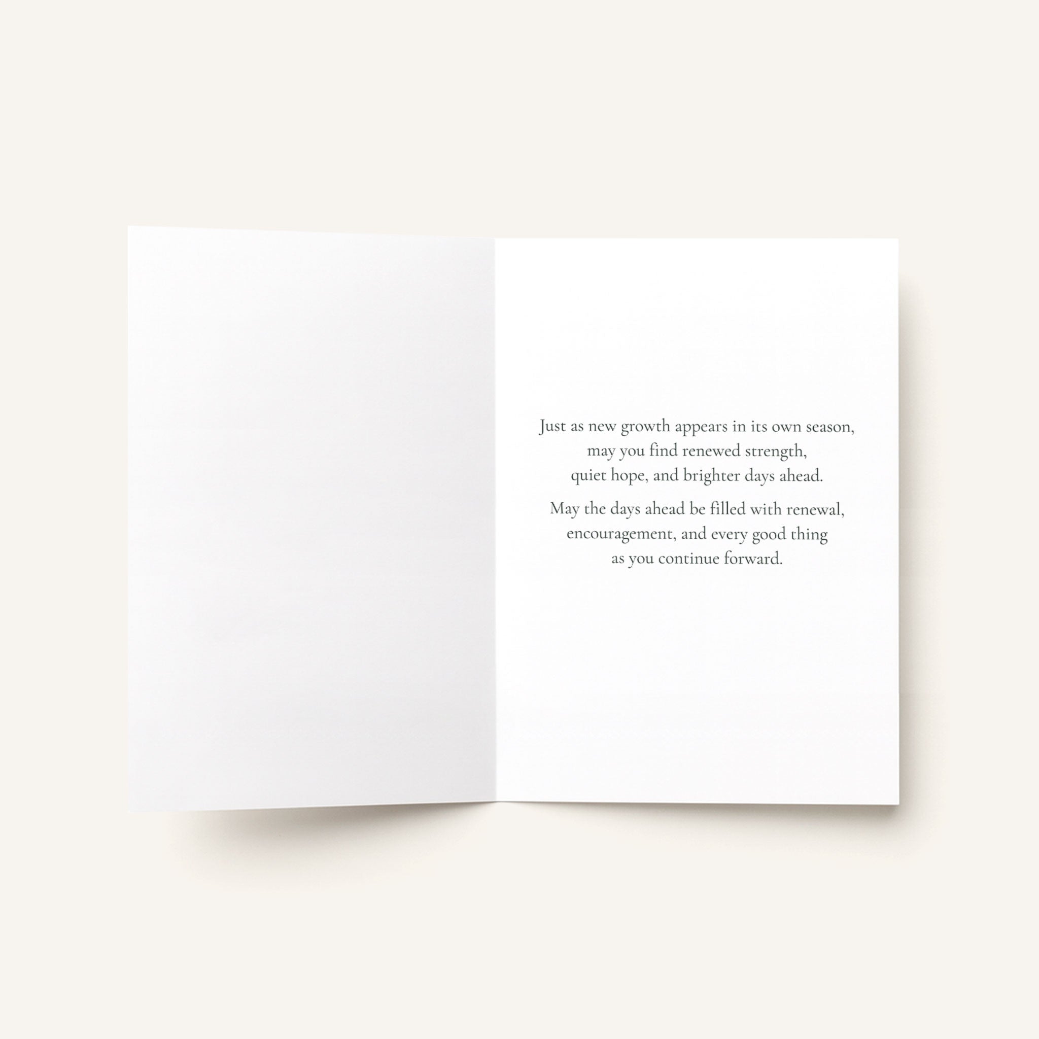 Open Wishing You Gentle Renewal card showing the printed message of hope, encouragement, and new beginnings.