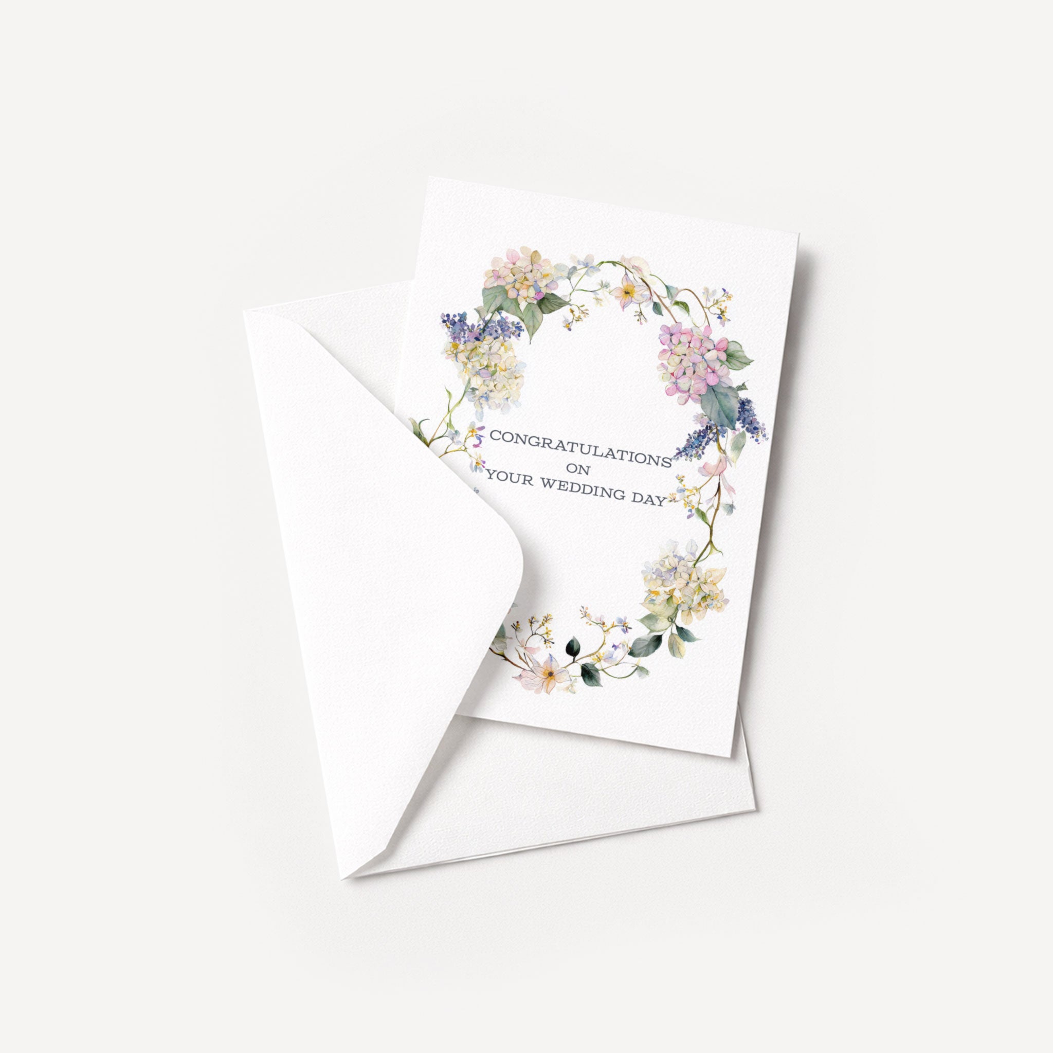 Congratulations on Your Wedding Day card displayed with a coordinating white pointed-flap envelope.