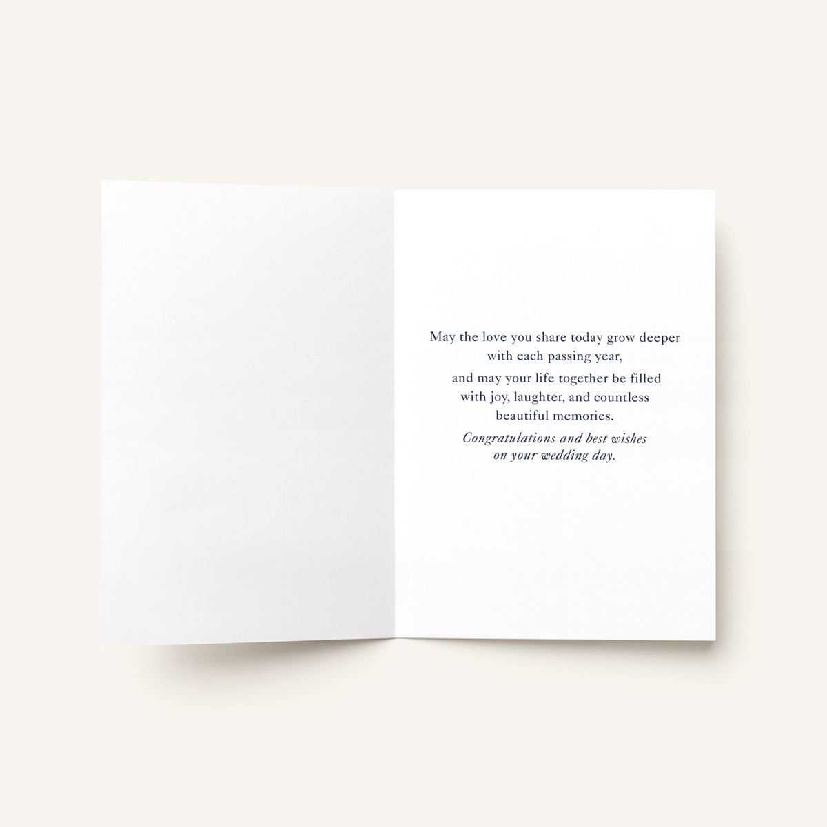 Open Congratulations on Your Wedding Day card showing the printed wedding message inside.