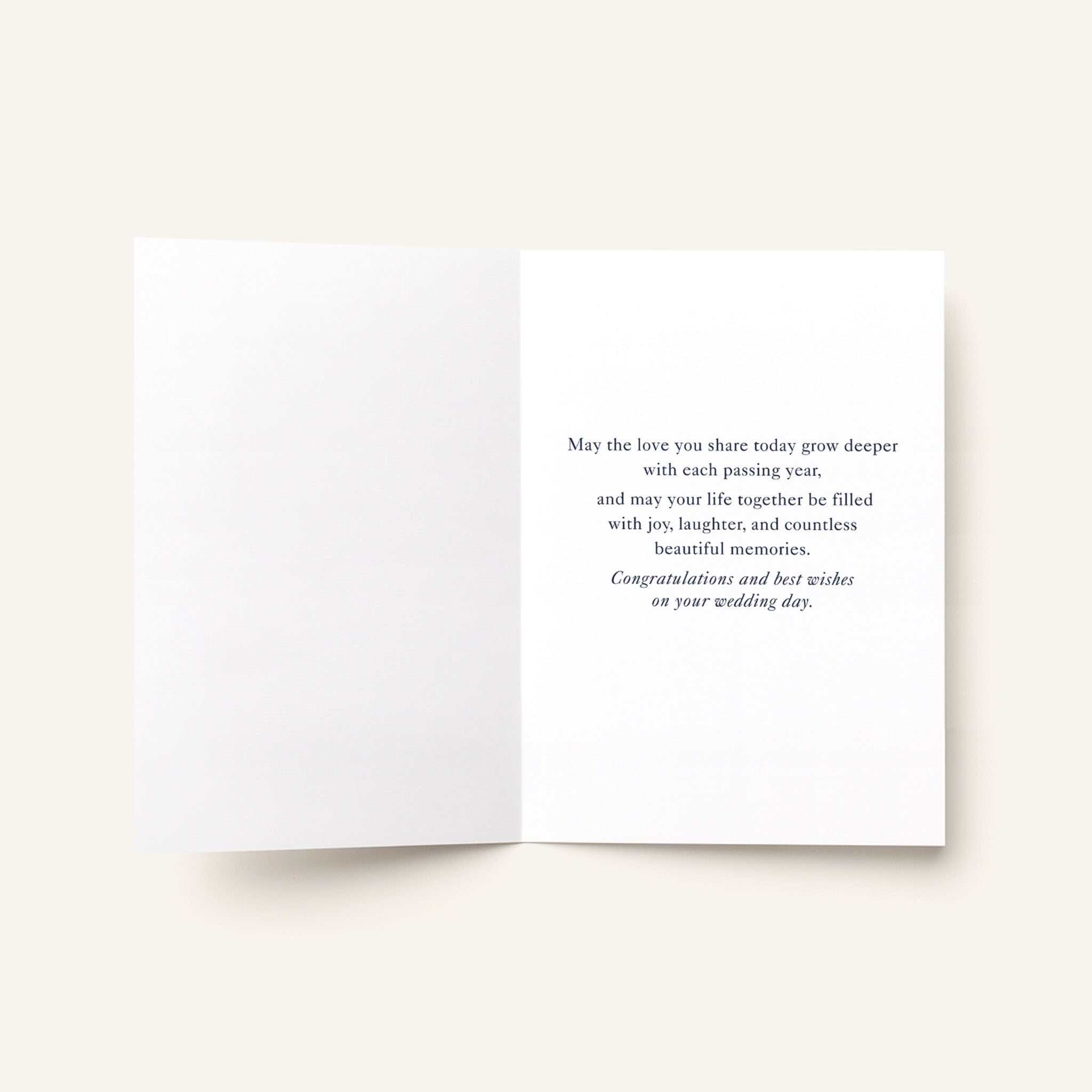 Open Congratulations on Your Wedding Day card showing the printed wedding message inside.