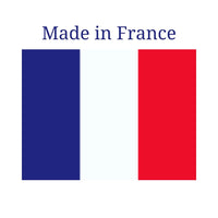 A graphic with the text 'Made in France' above a French tricolor flag on a white background.