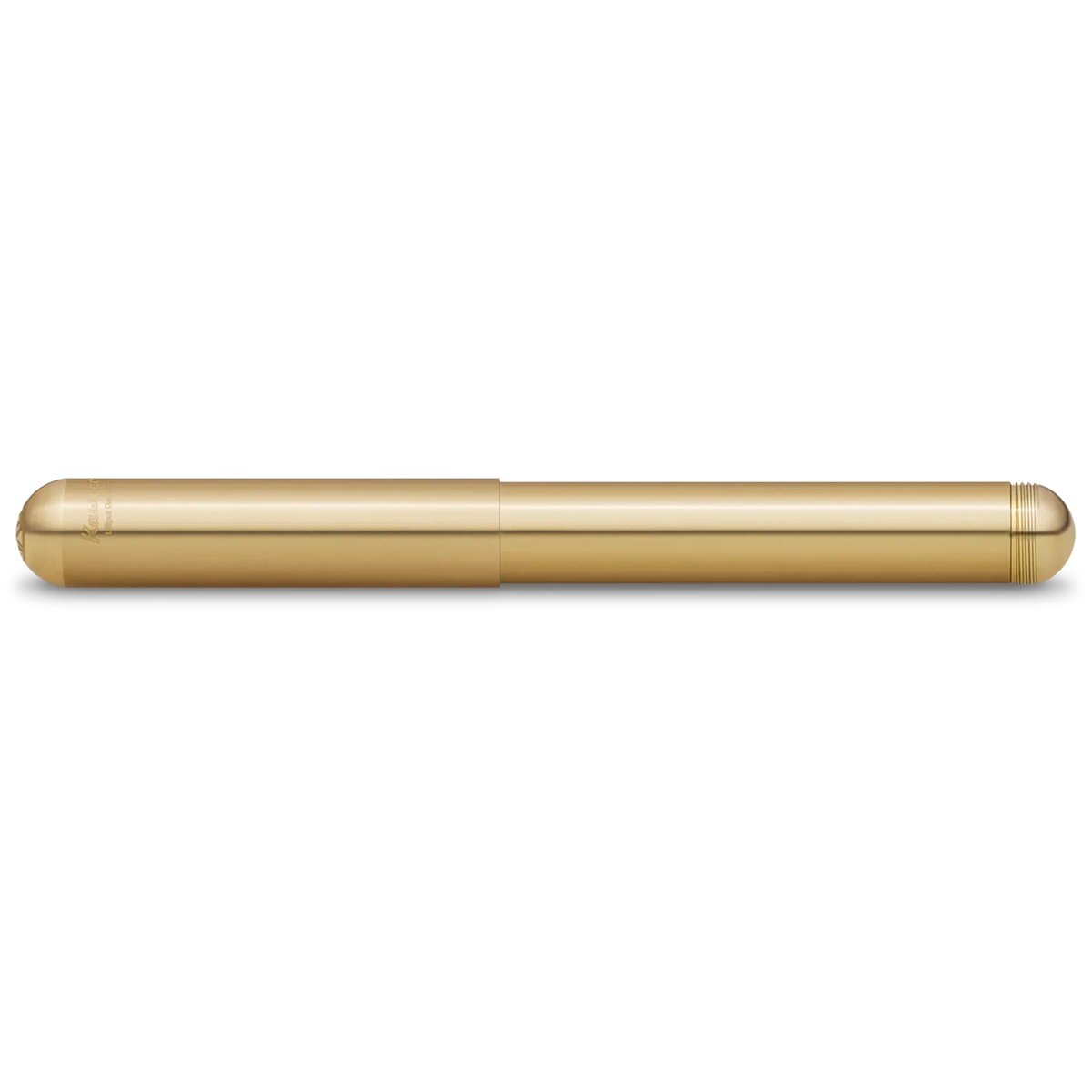 A slim, metallic gold pen shown horizontally against a solid white background.