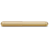 A slim, metallic gold pen shown horizontally against a solid white background.
