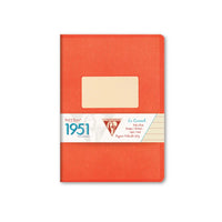 Orange notebook with a label on a white background