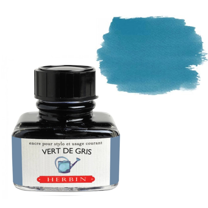 Herbin ink bottle with 'Vert de Gris' color swatch on a white background