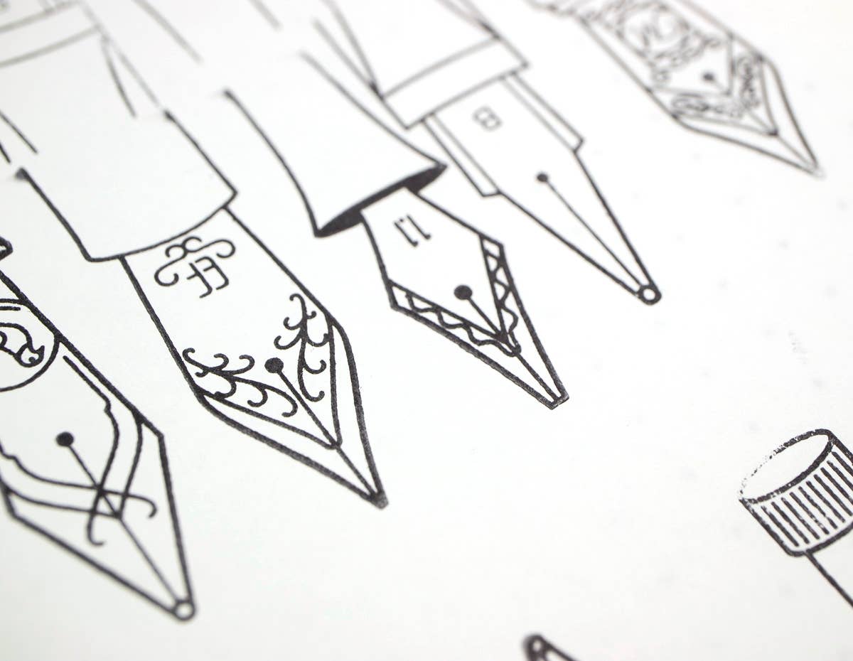 Illustrations of fountain pen nibs on a white background