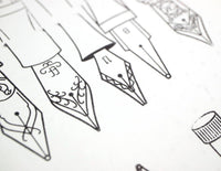 Illustrations of fountain pen nibs on a white background
