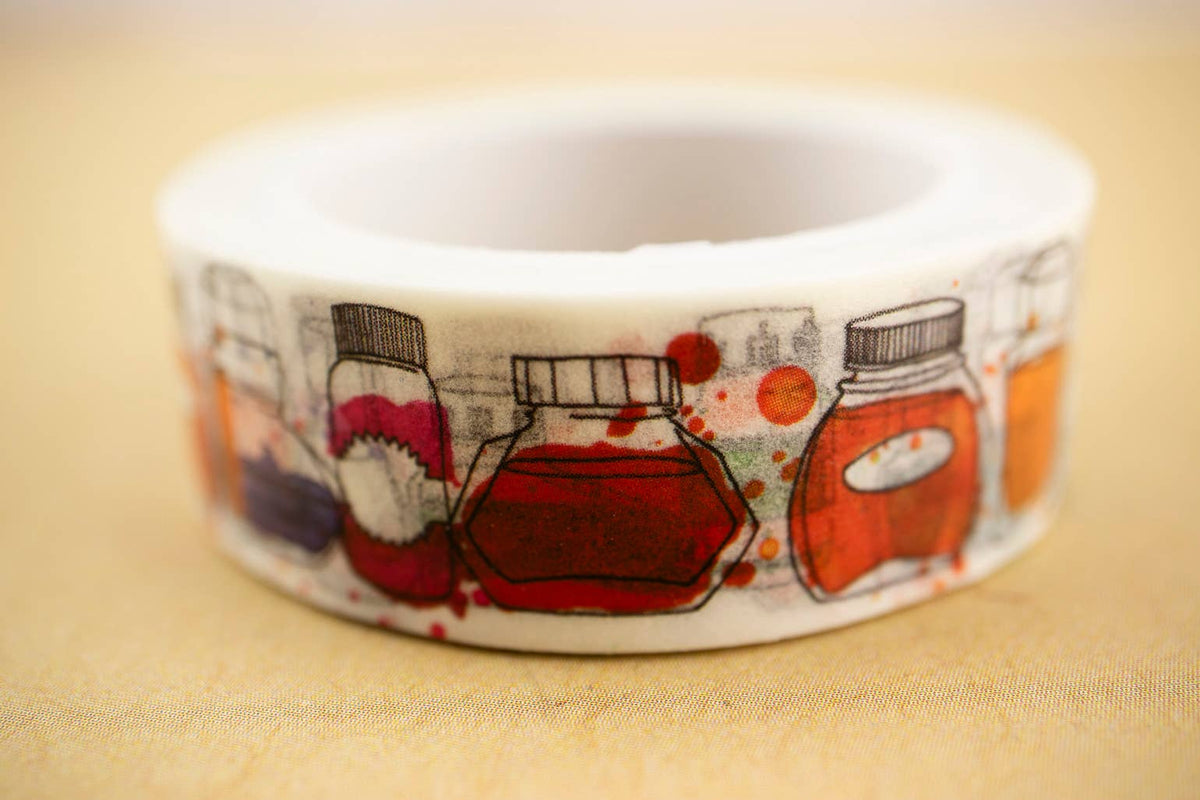 Decorative tape with illustrations of jars on a beige background